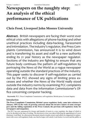 Newspapers on the Naughty Step: an Analysis of the Ethical Performance of UK Publications