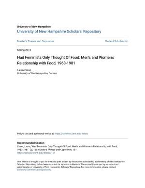 Men's and Women's Relationship with Food, 1963-1981