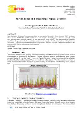 Survey Paper on Forecasting Tropical Cyclones