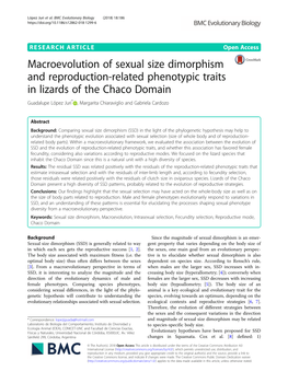 Macroevolution of Sexual Size Dimorphism and Reproduction