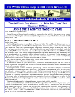 ANNO LUCIS and the MASONIC YEAR from the Morton Lodge Newsletter
