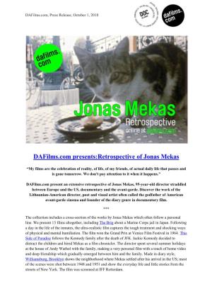 Dafilms.Com Presents:Retrospective of Jonas Mekas