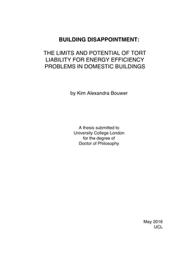 The Limits and Potential of Tort Liability for Energy Efficiency Problems in Domestic Buildings