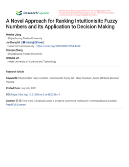 A Novel Approach for Ranking Intuitionisitc Fuzzy Numbers and Its Application to Decision Making