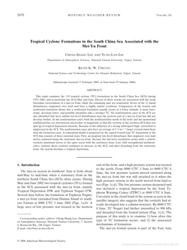 Tropical Cyclone Formations in the South China Sea Associated with the Mei-Yu Front