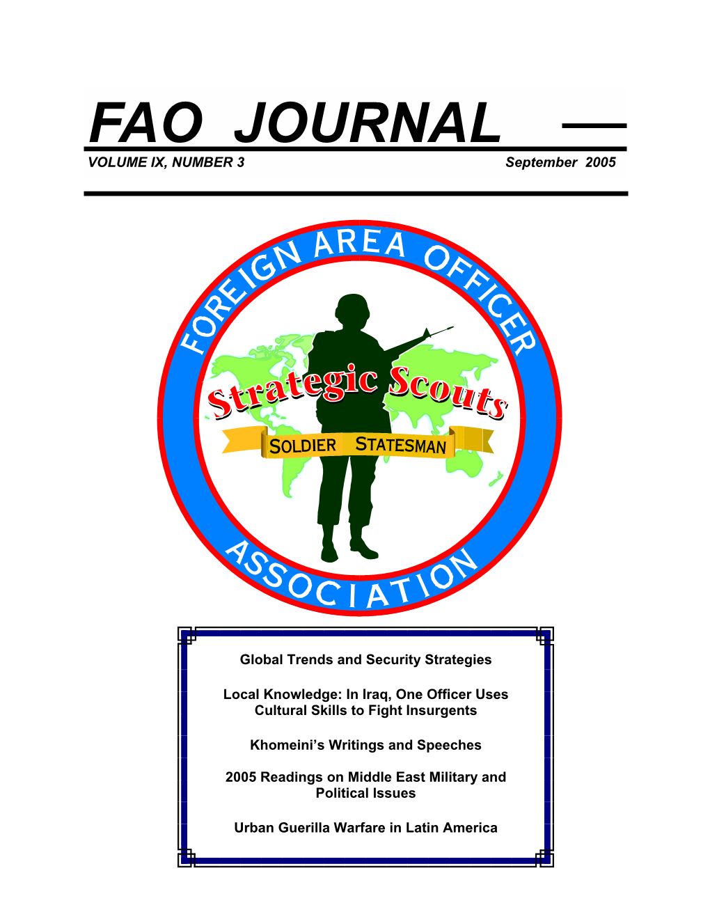 FAO JOURNAL VOLUME IX, NUMBER 3 September 2005