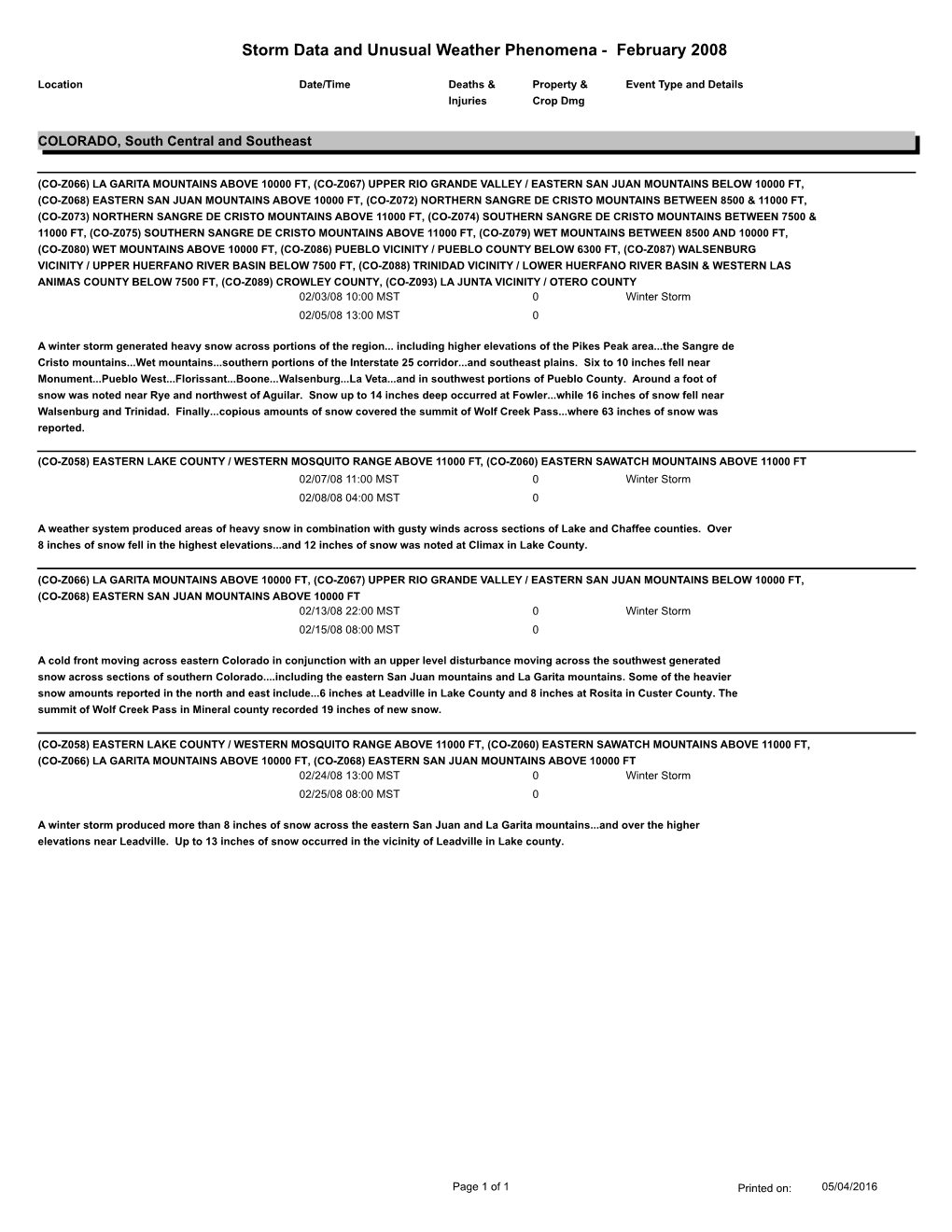 Storm Data and Unusual Weather Phenomena - February 2008