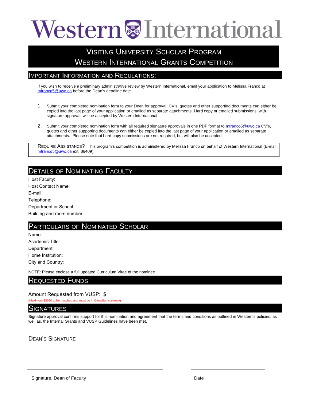 Western S Innovation Fund Application