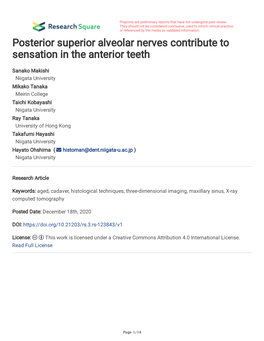 Posterior Superior Alveolar Nerves Contribute to Sensation in the Anterior Teeth