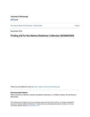 Finding Aid for the Marina Bokelman Collection (MUM00584)