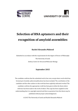 Selection of RNA Aptamers and Their Recognition of Amyloid Assemblies