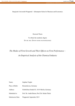 The Modes of Firm Growth and Their Effects on Firm Performance –