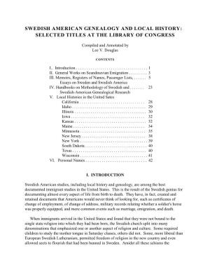 Swedish American Genealogy and Local History: Selected Titles at the Library of Congress