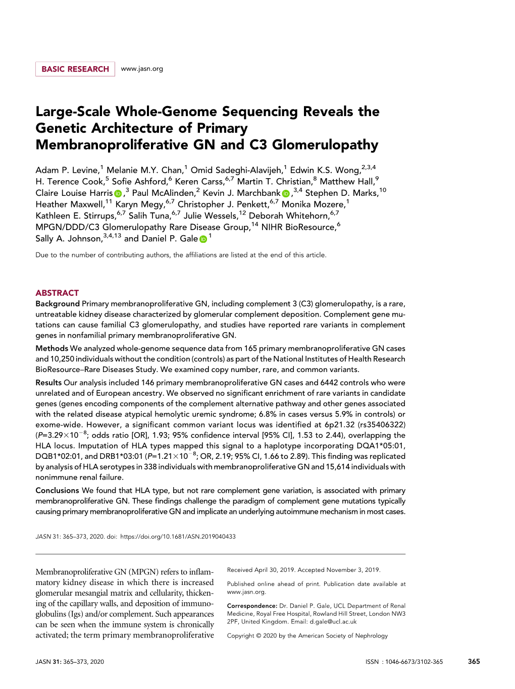 Large-Scale Whole-Genome Sequencing Reveals the Genetic Architecture of Primary Membranoproliferative GN and C3 Glomerulopathy