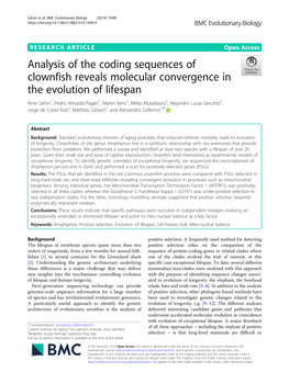 Analysis of the Coding Sequences of Clownfish Reveals Molecular