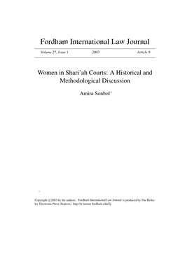 Women in Shari'ah Courts: a Historical and Methodological Discussion