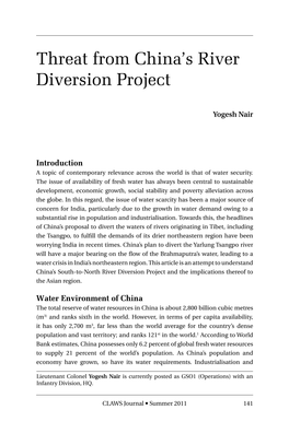 Threat from China's River Diversion Project