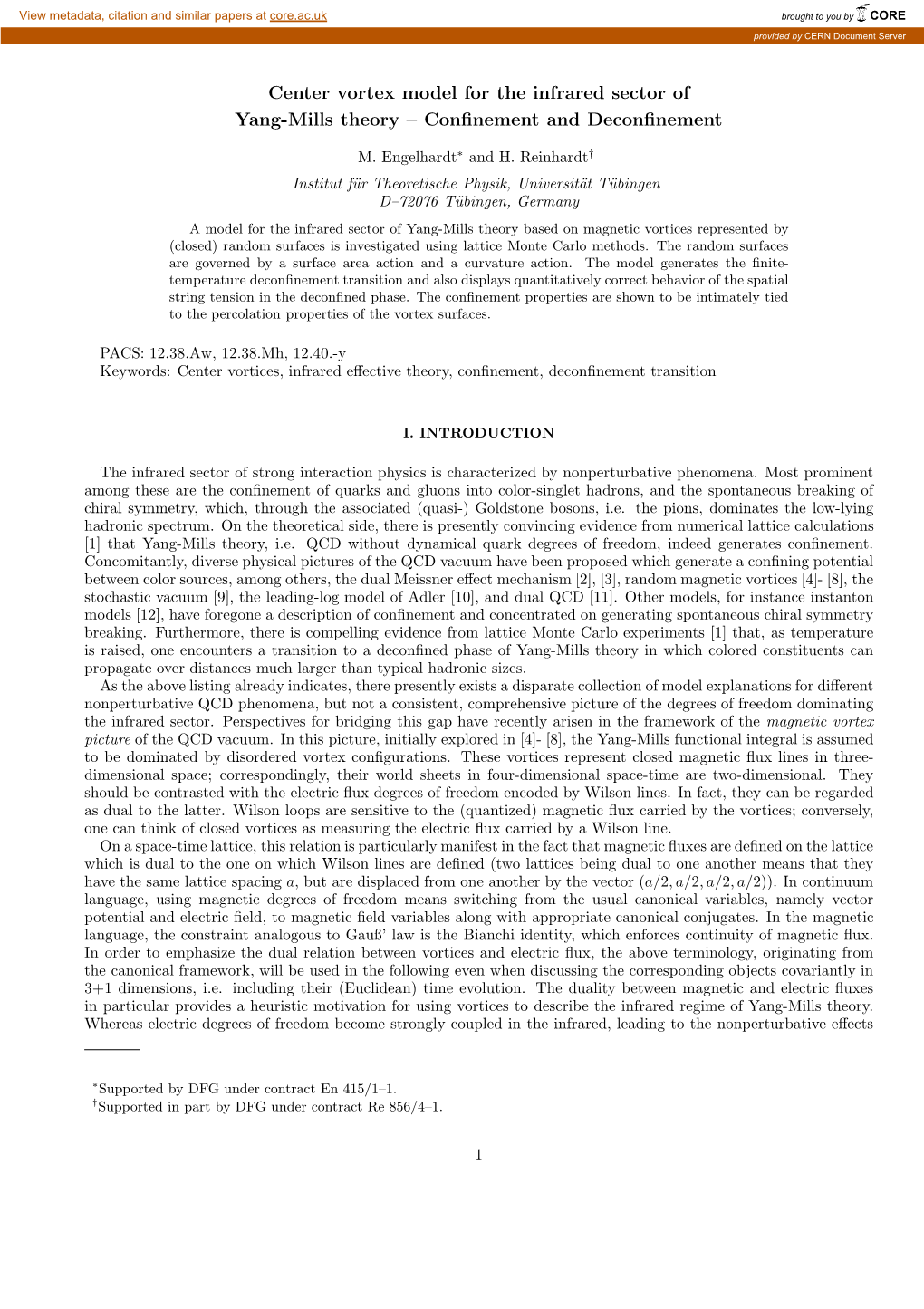 Center Vortex Model for the Infrared Sector of Yang-Mills Theory – Conﬁnement and Deconﬁnement