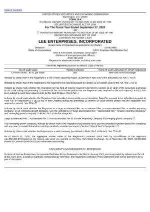 Lee Enterprises, Inc. 10-K 2020