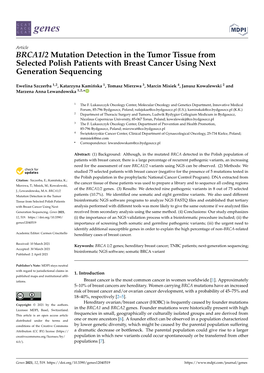 BRCA1/2 Mutation Detection in the Tumor Tissue from Selected Polish Patients with Breast Cancer Using Next Generation Sequencing