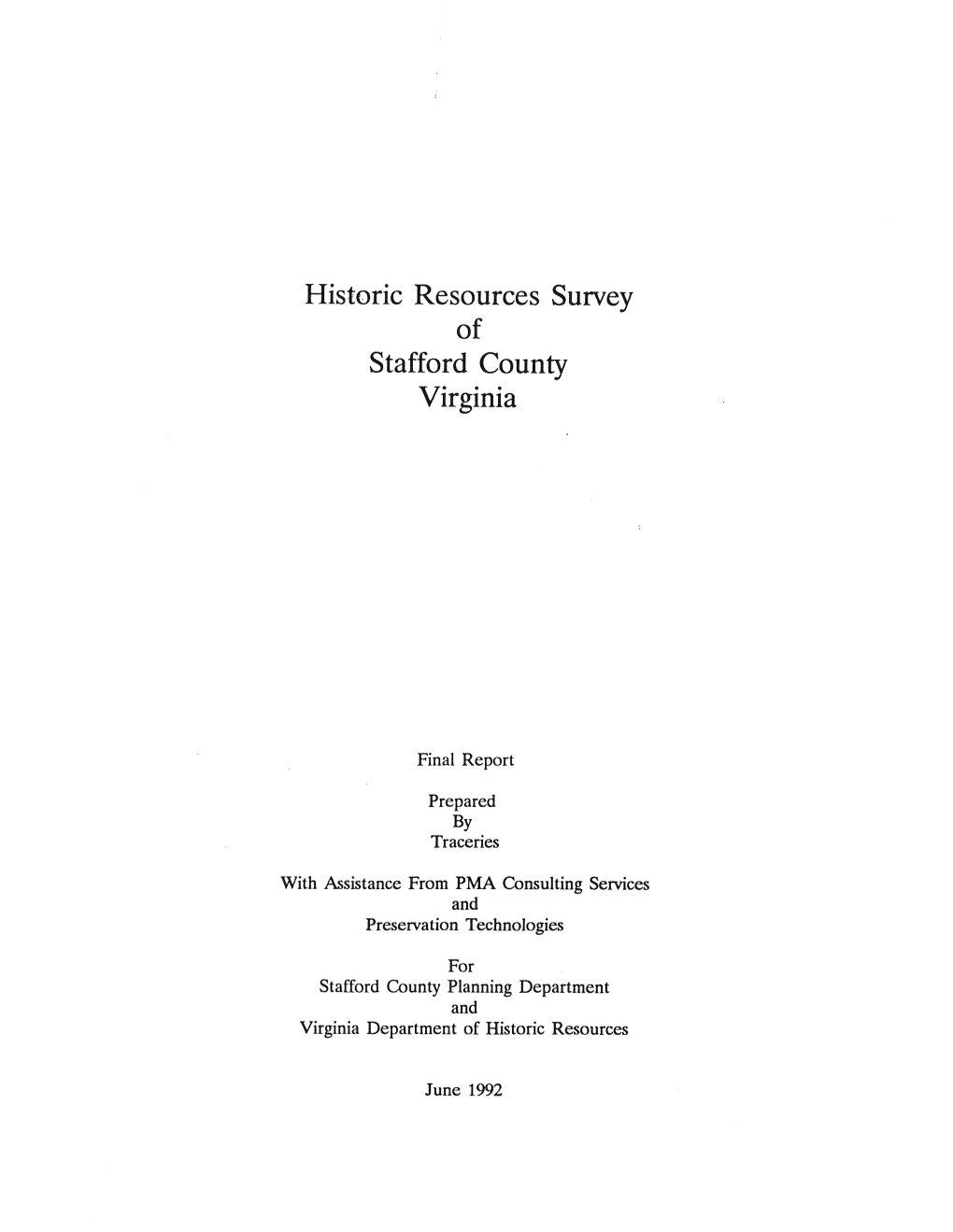 Historic Resources Survey Stafford County Virginia