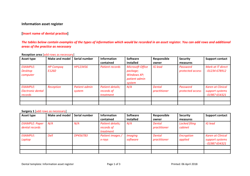 Information Asset Register