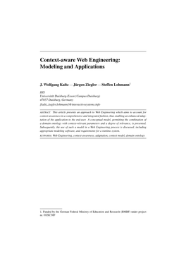 Context-Aware Web Engineering: Modeling and Applications