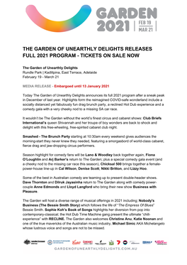 The Garden of Unearthly Delights Releases Full 2021 Program - Tickets on Sale Now