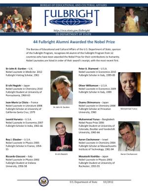 44 Fulbright Alumni Awarded the Nobel Prize