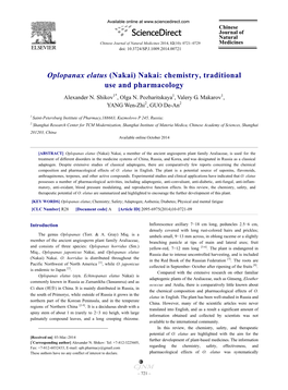 Oplopanax Elatus (Nakai) Nakai: Chemistry, Traditional Use and Pharmacology Alexander N