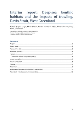 Interim Report: Deep-Sea Benthic Habitats and the Impacts of Trawling, Davis Strait, West Greenland