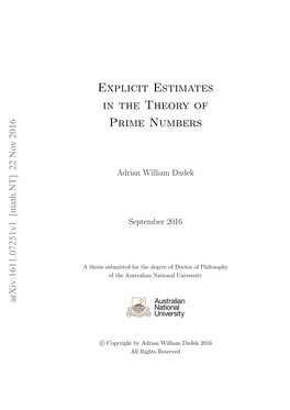 Explicit Estimates in the Theory of Prime Numbers