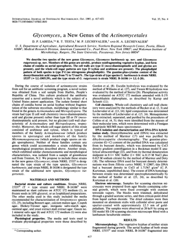 Glycomyces, a New Genus of the Actinomycetales D