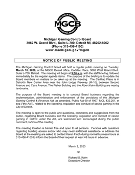 MGCB Public Meeting Notice