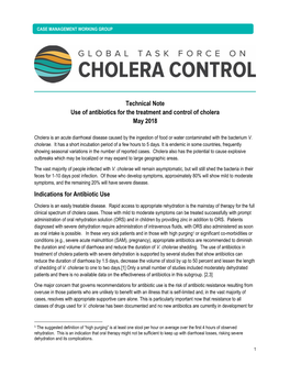 Technical Note Use of Antibiotics for the Treatment and Control of Cholera May 2018 Indications for Antibiotic