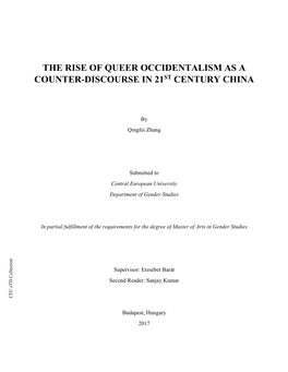 The Rise of Queer Occidentalism As a Counter-Discourse in 21St Century China