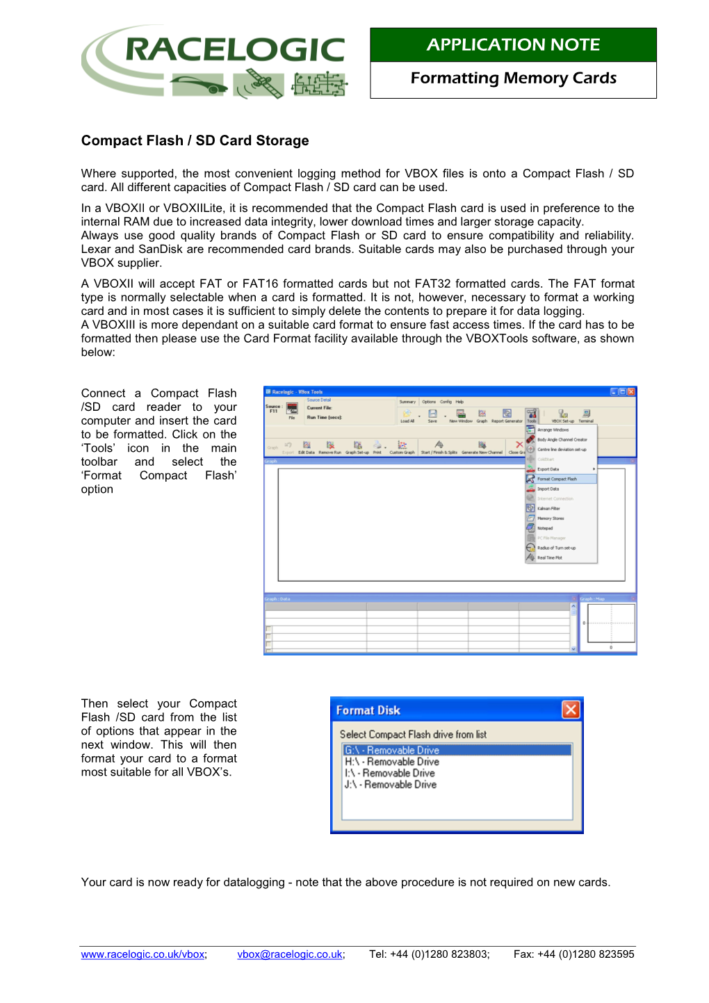 APPLICATION NOTE Formatting Memory Cards