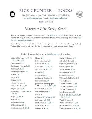 RICK GRUNDER — BOOKS Mormon List Sixty-Seven