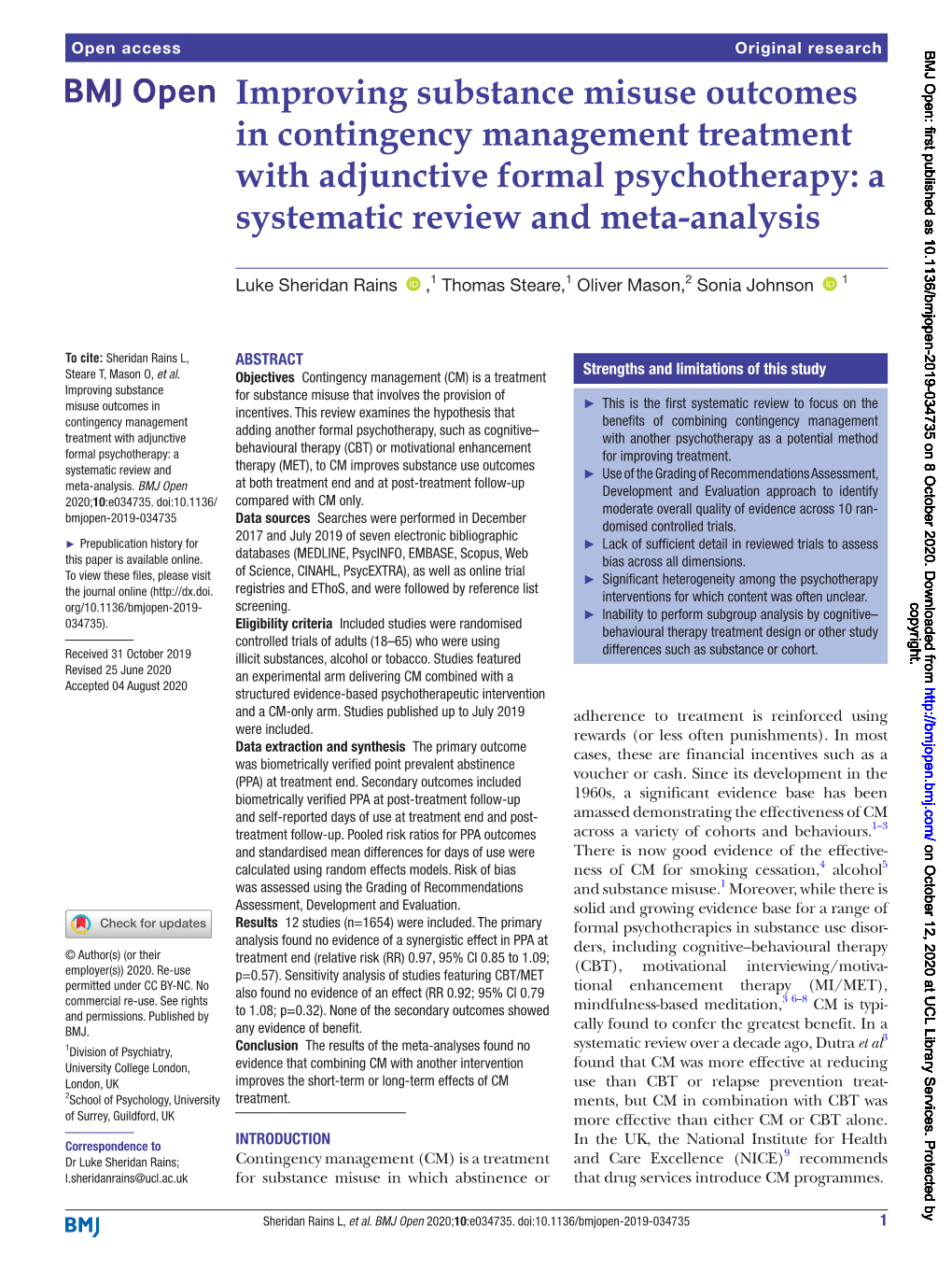 Improving Substance Misuse Outcomes in Contingency Management Treatment with Adjunctive Formal Psychotherapy: a Systematic Review and Meta-­Analysis