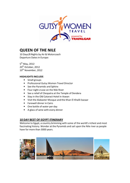 QUEEN of the NILE 10 Days/8 Nights by Air & Motorcoach Departure Dates in Europe