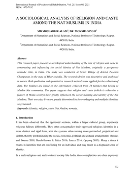 A Sociological Analysis of Religion and Caste Among the Nat Muslims in India