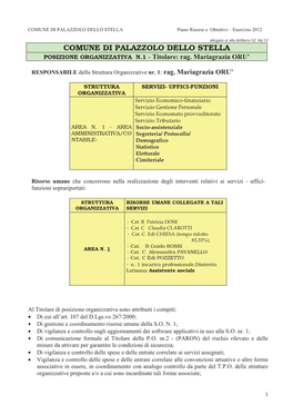 COMUNE DI PALAZZOLO DELLO STELLA Piano Risorse E Obiettivi – Esercizio 2012