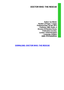 Doctor Who: the Rescue Ebook Free Download