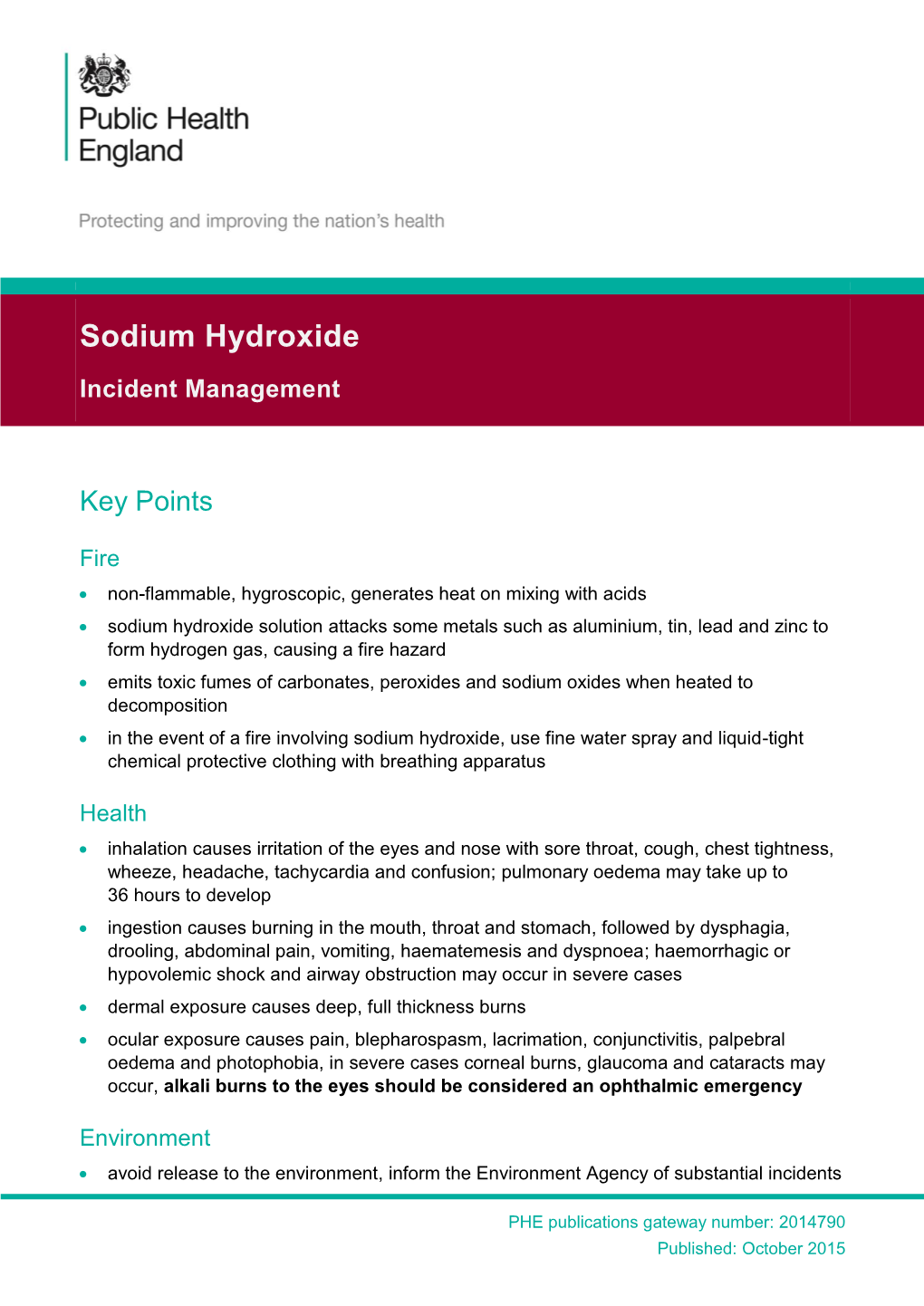 Sodium Hydroxide Incident Management