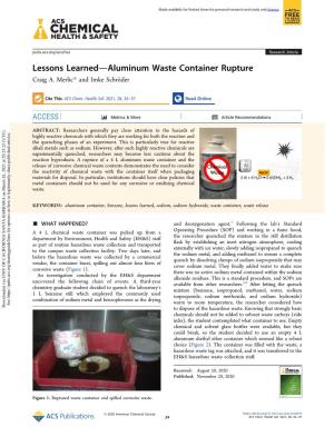 Lessons Learned Aluminum Waste Container Rupture