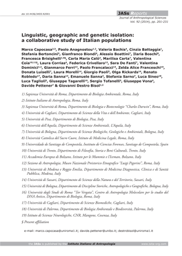 Linguistic, Geographic and Genetic Isolation: a Collaborative Study of Italian Populations