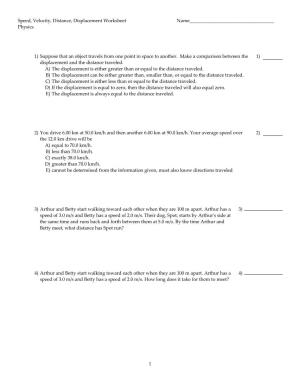 Speed, Velocity, Distance, Displacement Worksheet Name______Physics