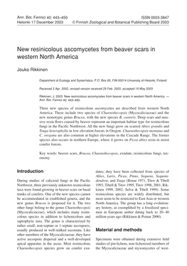 New Resinicolous Ascomycetes from Beaver Scars in Western North America