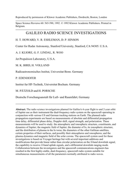 Galileo Radio Science Investigations