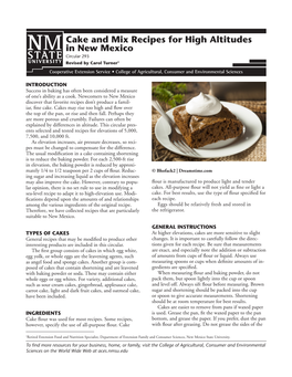 Cake and Mix Recipes for High Altitudes in New Mexico Circular 293 Revised by Carol Turner1